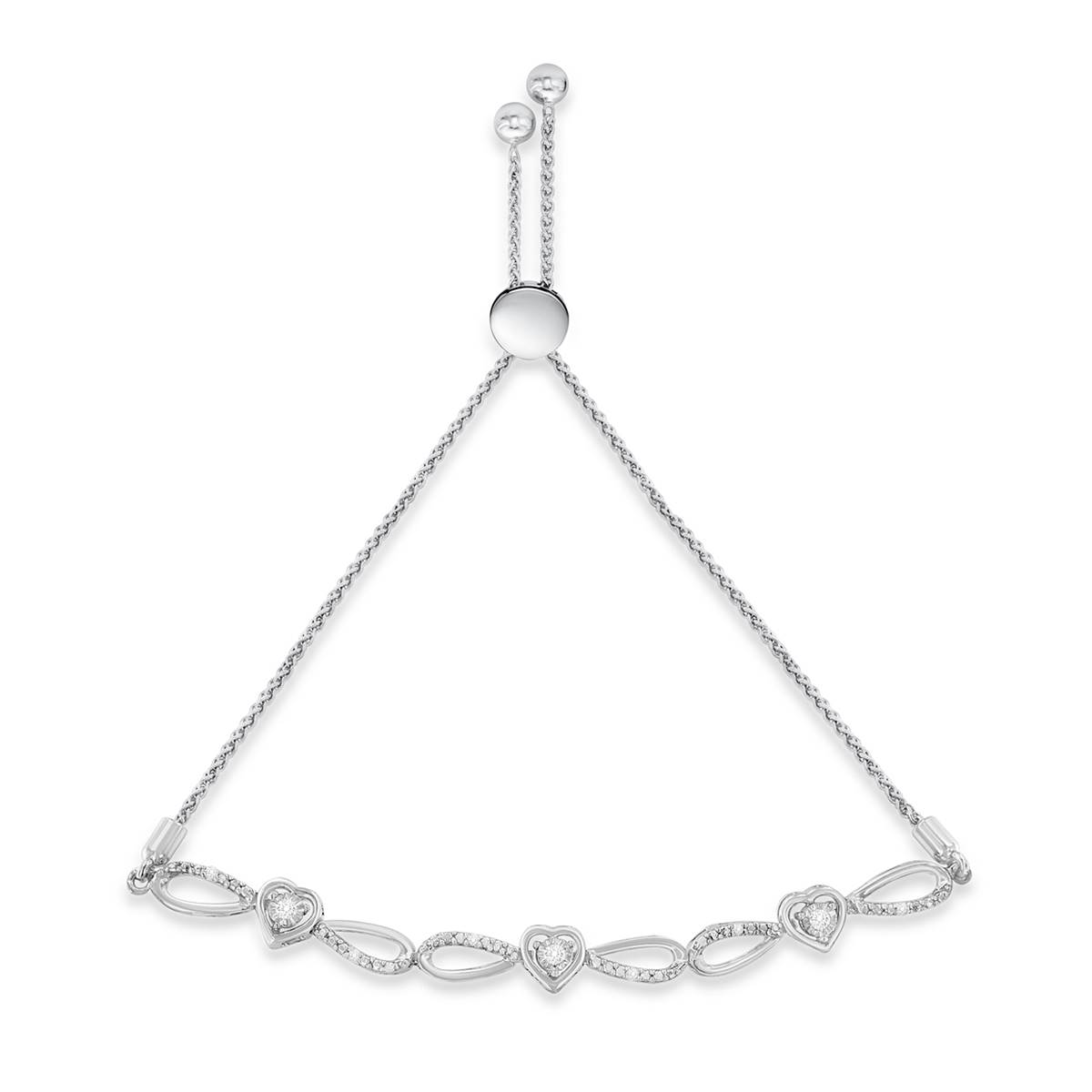 Diamond Classics(tm) Sterling Silver Triple Heart Bolo Bracelet