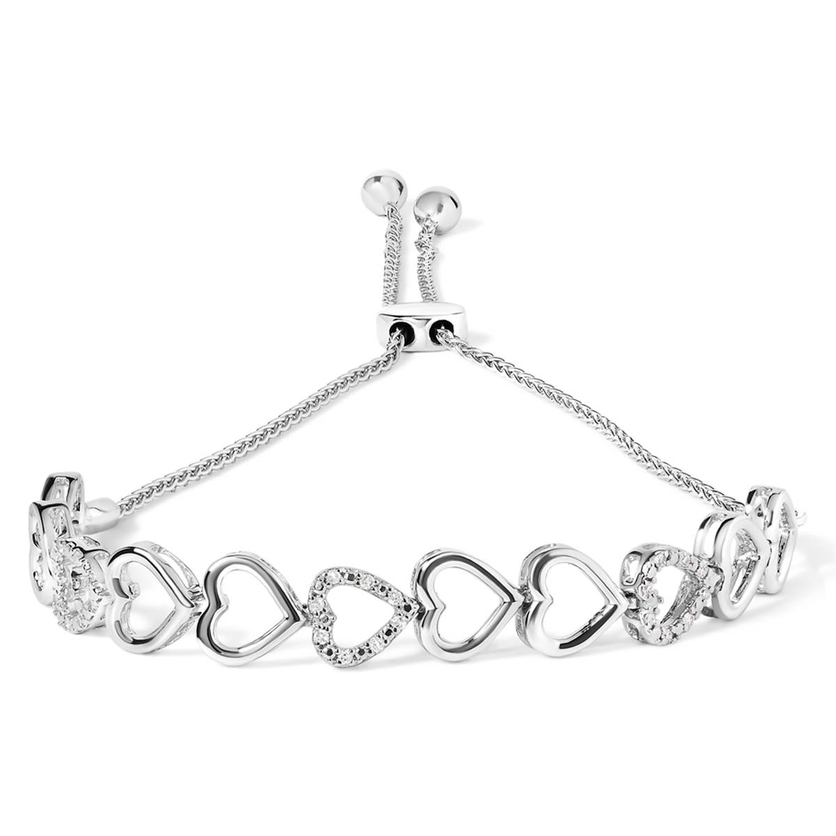 Haus Of Brilliance Silver 1/10ctw. Diamond Heart Bolo Bracelet