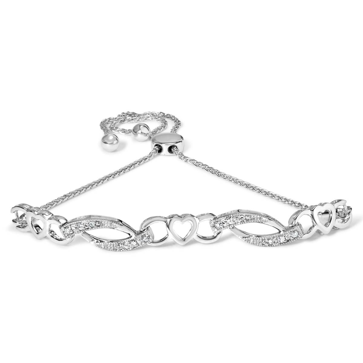 Haus Of Brilliance Silver 1/10ctw. Diamond Heart Link Bracelet