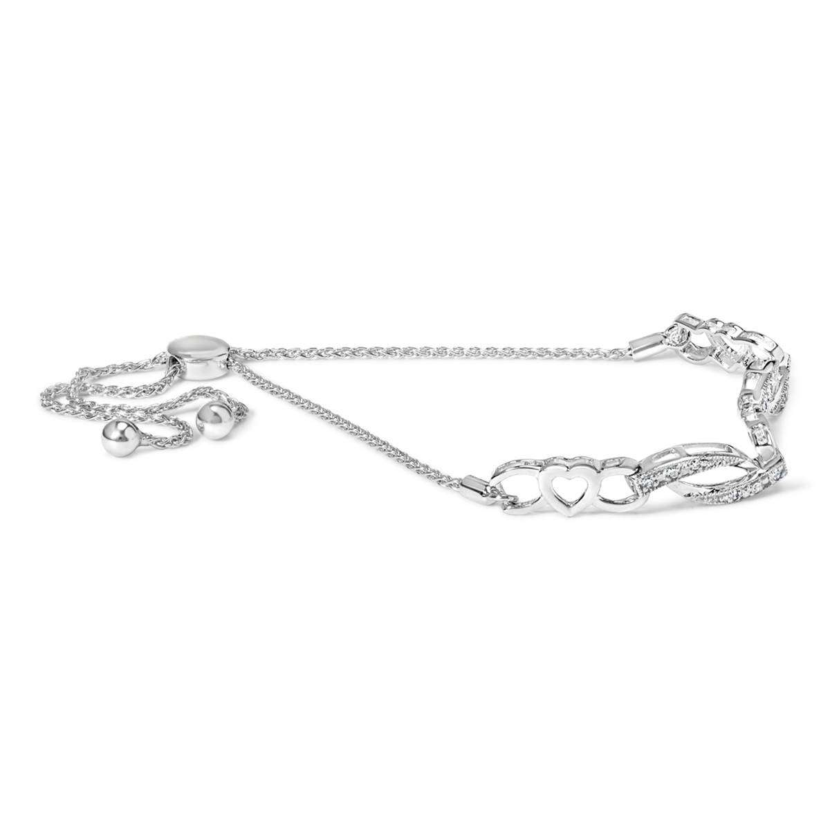 Haus Of Brilliance Silver 1/10ctw. Diamond Heart Link Bracelet