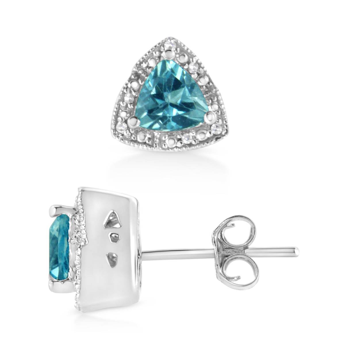 Haus Of Brilliance Blue Topaz Diamond Stud Earrings