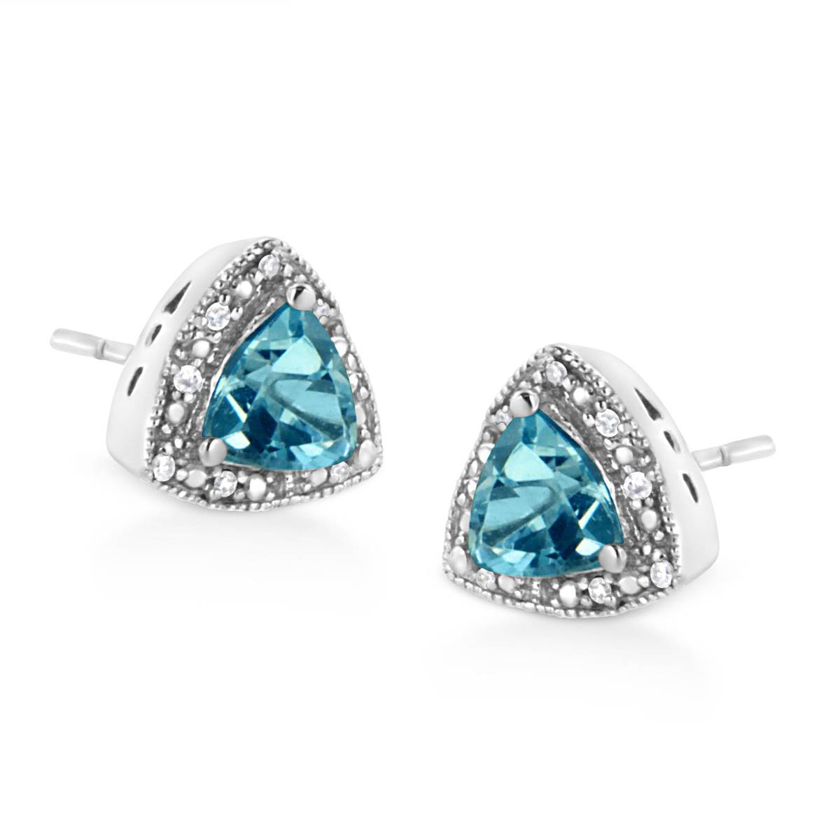 Haus Of Brilliance Blue Topaz Diamond Stud Earrings