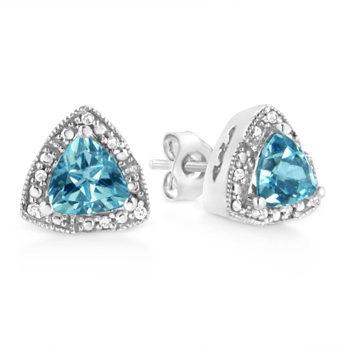 Haus Of Brilliance Blue Topaz Diamond Stud Earrings