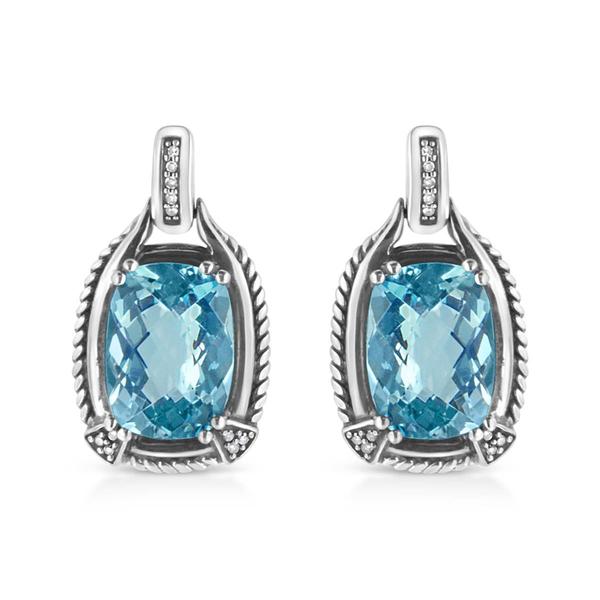 Haus of Brilliance Blue Topaz Diamond Dangle Earrings