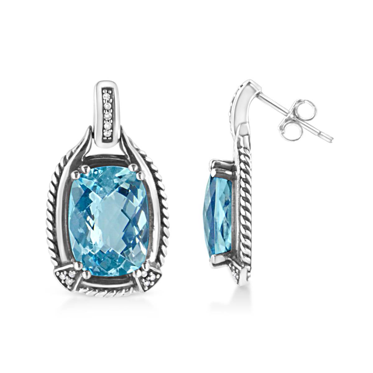 Haus Of Brilliance Blue Topaz Diamond Dangle Earrings