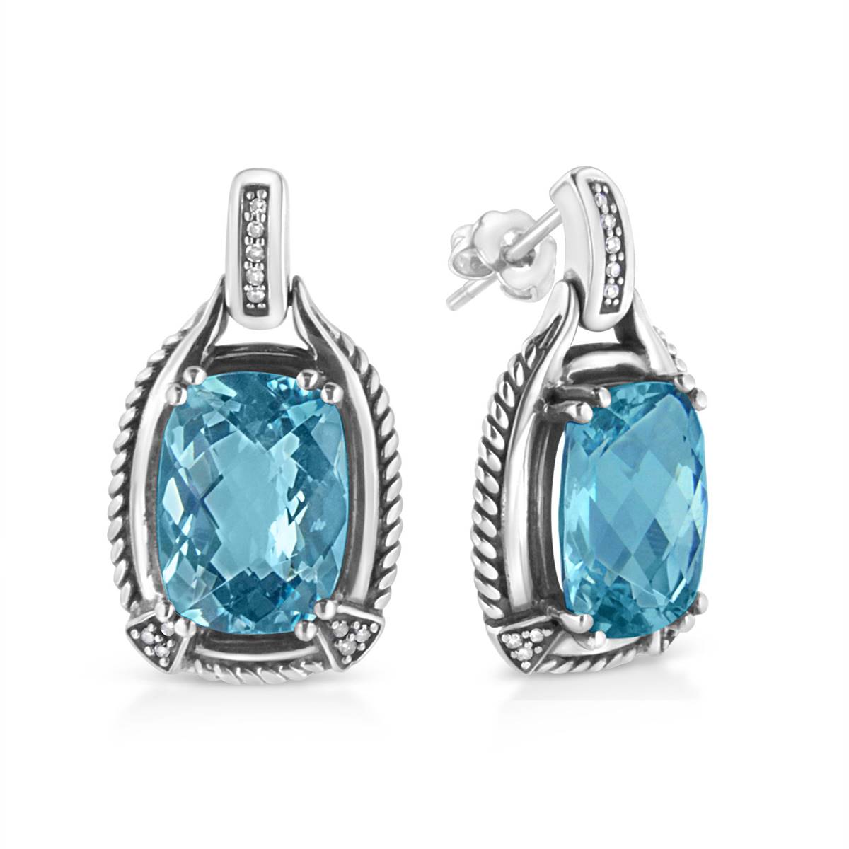 Haus Of Brilliance Blue Topaz Diamond Dangle Earrings