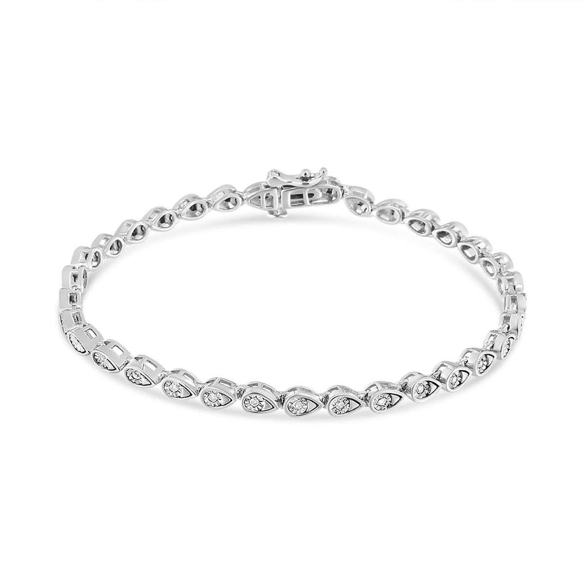 Haus Of Brilliance Sterling Silver Diamond Pear Link Bracelet