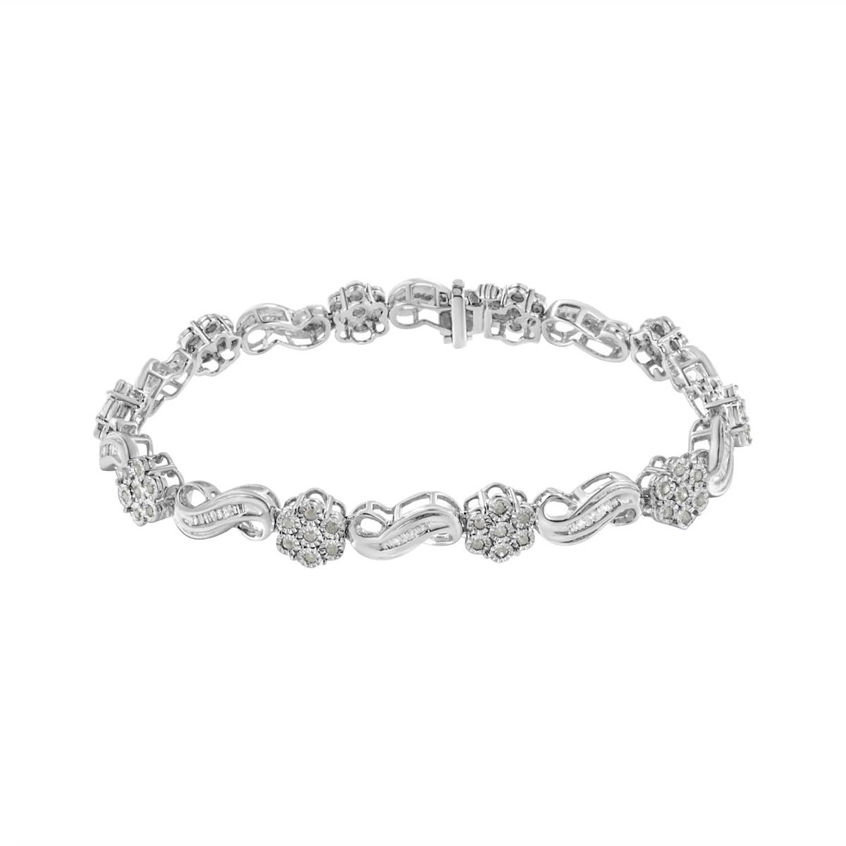 Haus Of Brilliance 1.0ctw. Diamond Floral Cluster Link Bracelet