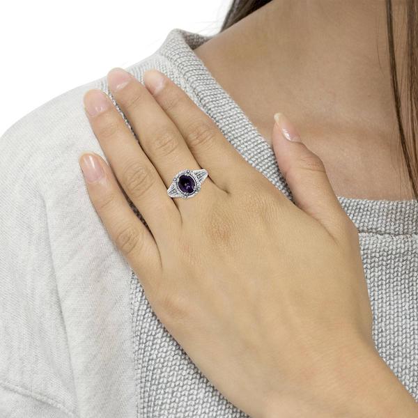 Haus of Brilliance Sterling Silver Amethyst and Diamond Ring alternate view