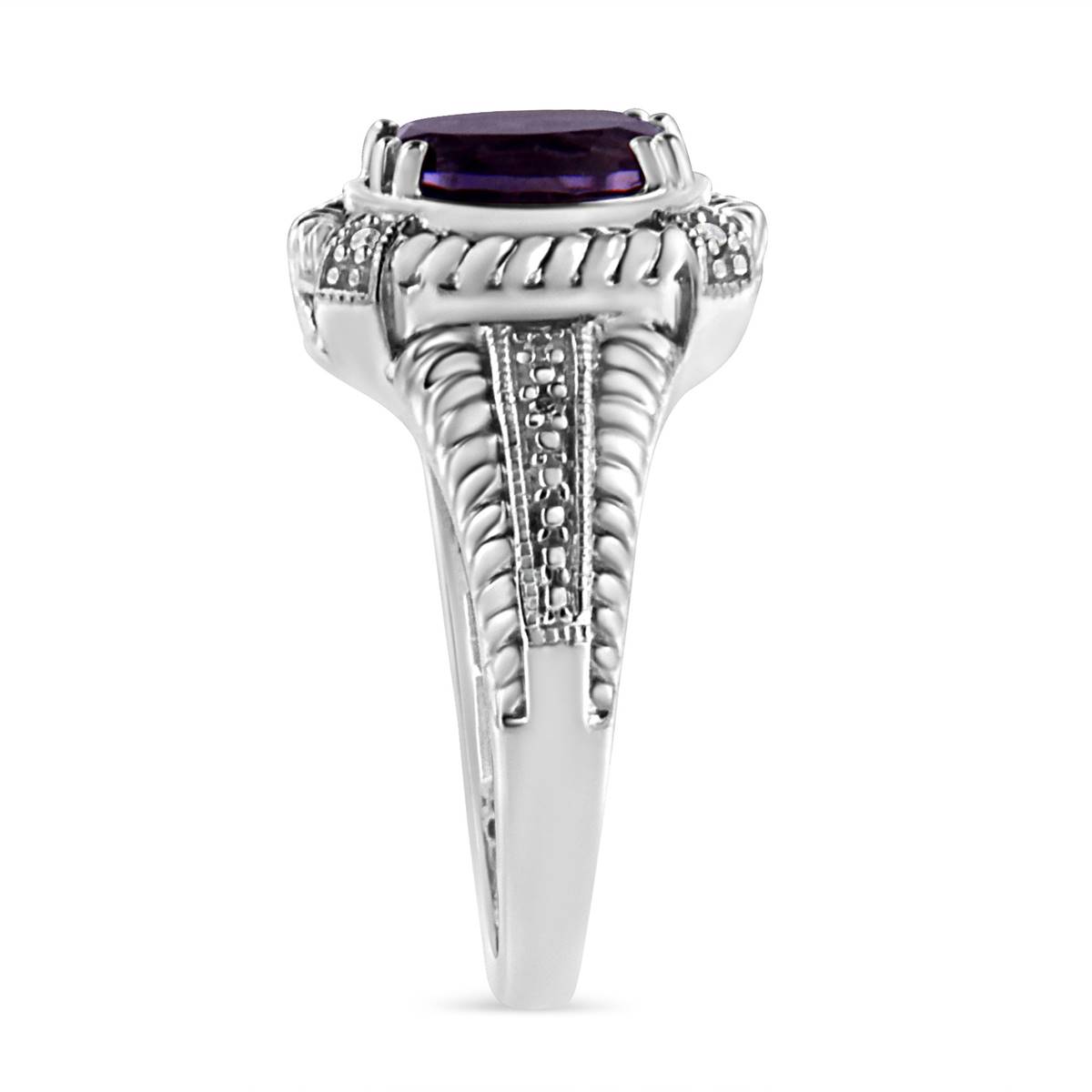 Haus Of Brilliance Sterling Silver Amethyst And Diamond Ring