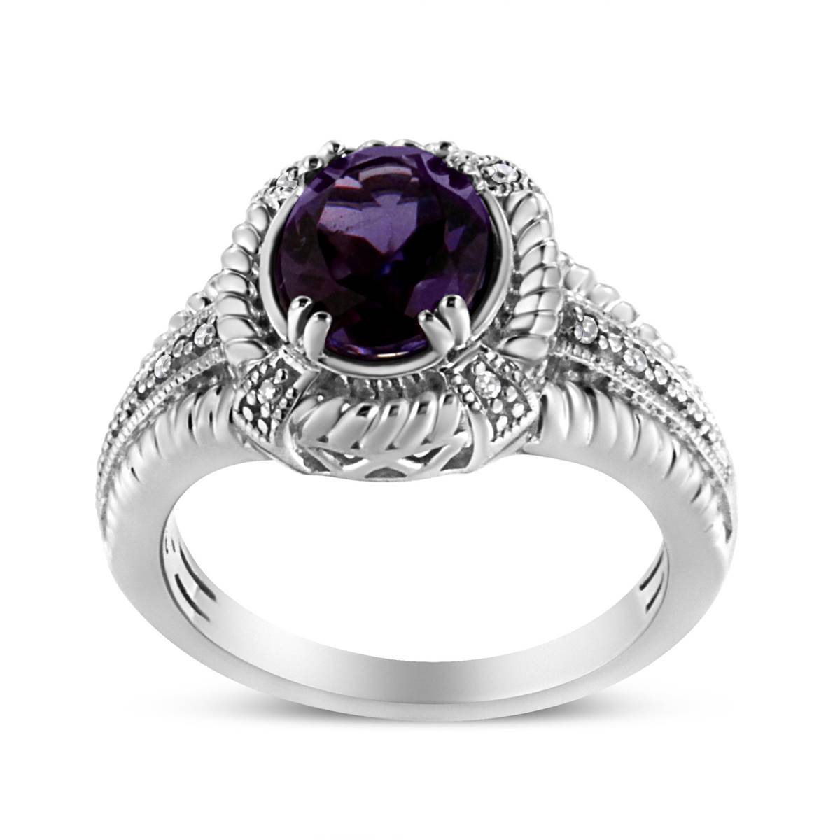 Haus Of Brilliance Sterling Silver Amethyst And Diamond Ring