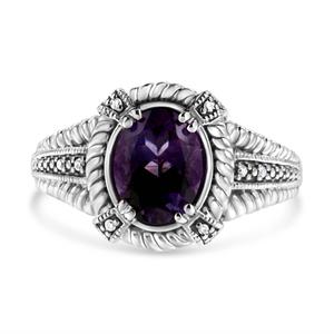 Haus of Brilliance Sterling Silver Amethyst Diamond Accent Ring alternate view