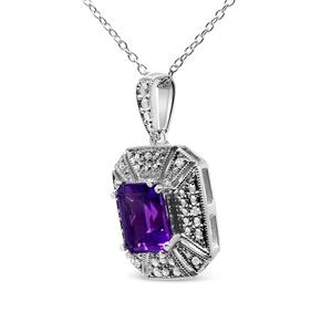 Haus of Brilliance Sterling Silver Amethyst Diamond Pendant alternate view
