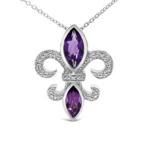 Haus of Brilliance Sterling Silver Amethyst Fleur de Lis Pendant