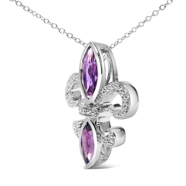 Haus of Brilliance Sterling Silver Amethyst Fleur de Lis Pendant alternate view
