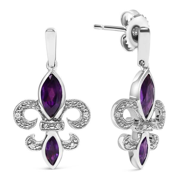 Haus of Brilliance Purple Amethyst Fleur de Lis Drop Earrings