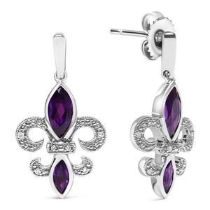 Haus of Brilliance Purple Amethyst Fleur de Lis Drop Earrings