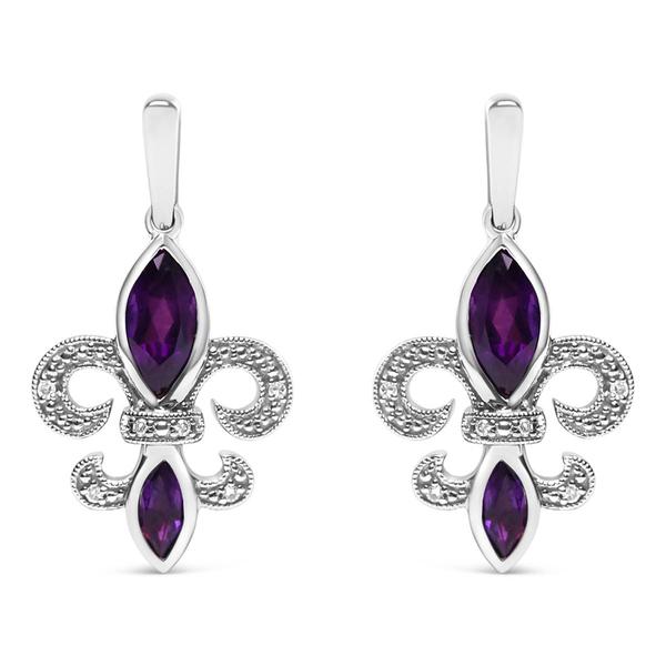Haus of Brilliance Purple Amethyst Fleur de Lis Drop Earrings alternate view