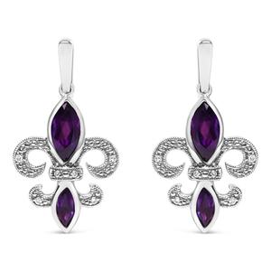 Haus of Brilliance Purple Amethyst Fleur de Lis Drop Earrings alternate view