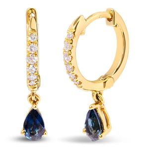 Haus of Brilliance 10kt. Yellow Gold Blue Sapphire Hoop Earrings