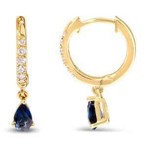 Haus of Brilliance 10kt. Yellow Gold Blue Sapphire Hoop Earrings alternate view