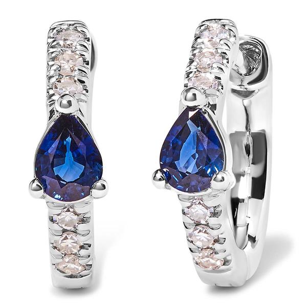 Haus of Brilliance 10kt. White Gold Blue Sapphire Hoop Earrings