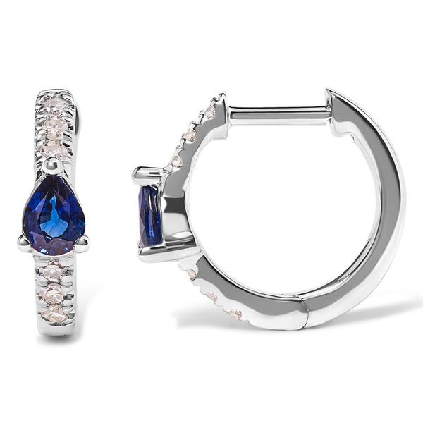 Haus of Brilliance 10kt. White Gold Blue Sapphire Hoop Earrings alternate view