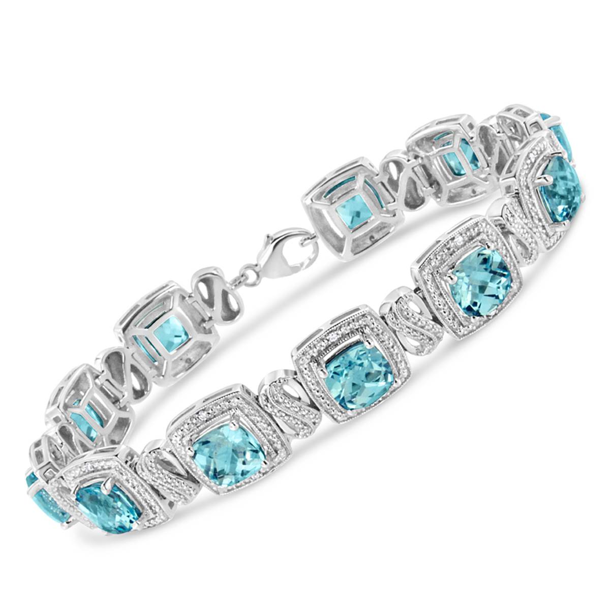 Haus Of Brilliance Blue Topaz & 1/10ctw. Diamond Tennis Bracelet