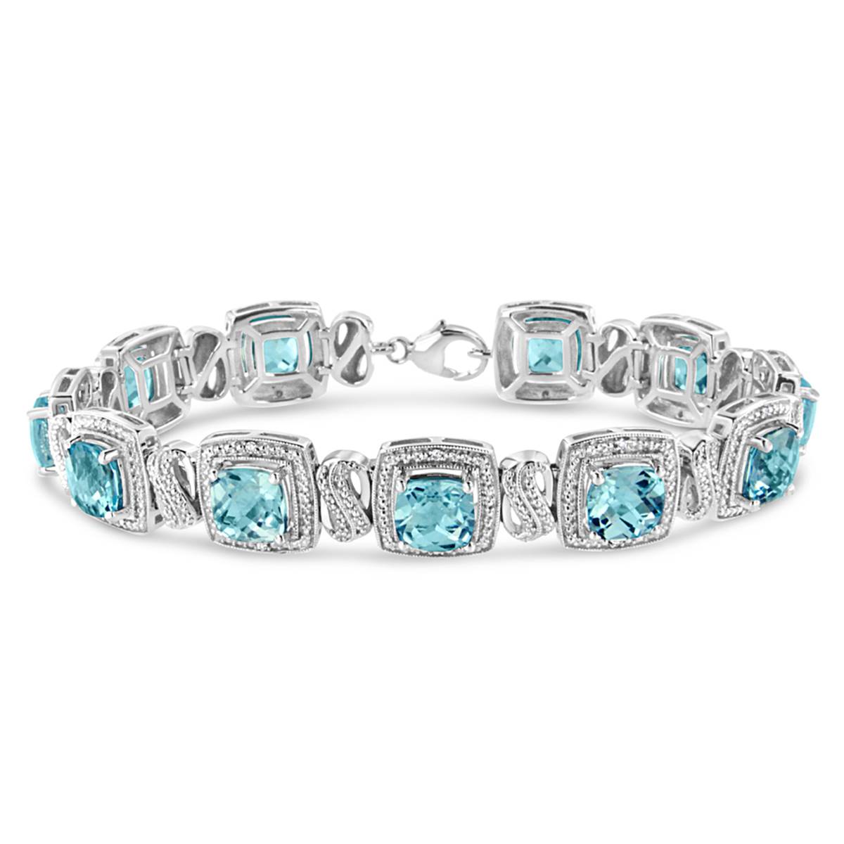 Haus Of Brilliance Blue Topaz & 1/10ctw. Diamond Tennis Bracelet