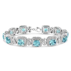 Haus of Brilliance Blue Topaz & 1/10ctw. Diamond Tennis Bracelet alternate view