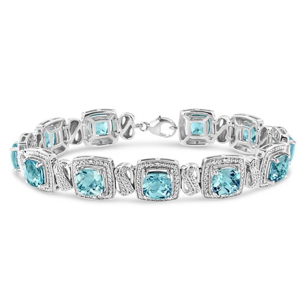 Haus of Brilliance Blue Topaz & 1/10ctw. Diamond Tennis Bracelet alternate view