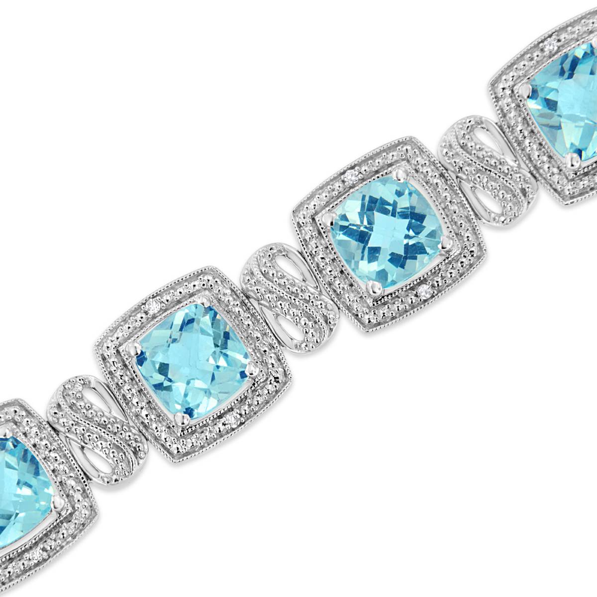 Haus Of Brilliance Blue Topaz & 1/10ctw. Diamond Tennis Bracelet