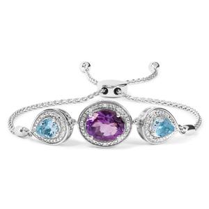 Haus of Brilliance Purple Amethyst & Blue Topaz Bolo Bracelet