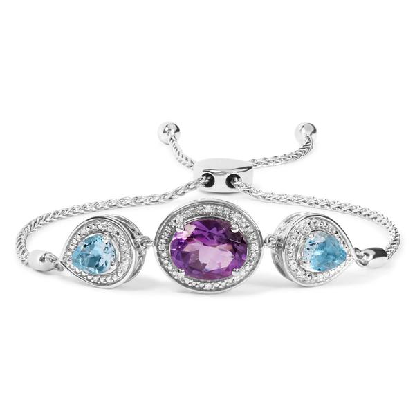 Haus of Brilliance Purple Amethyst & Blue Topaz Bolo Bracelet