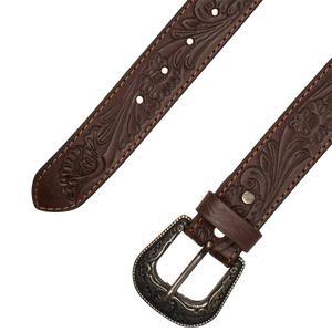 Mens Montauk Leather Club Floral Tooled Western Belt