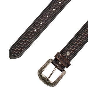 Mens Montauk Leather Club Braid Tooled Western Belt