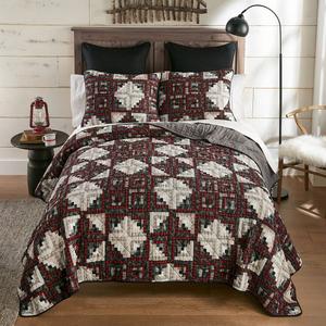 Donna Sharp Log Cabin Star 3pc Cotton Pieced Reversible Quilt Set