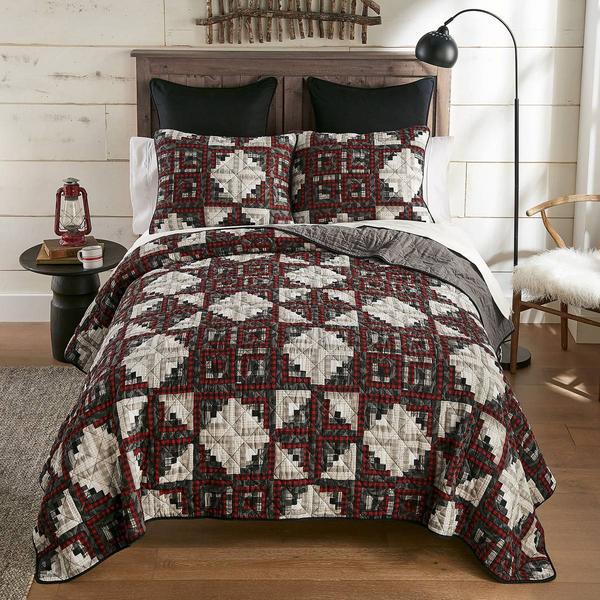 Donna Sharp Log Cabin Star 3pc Cotton Pieced Reversible Quilt Set