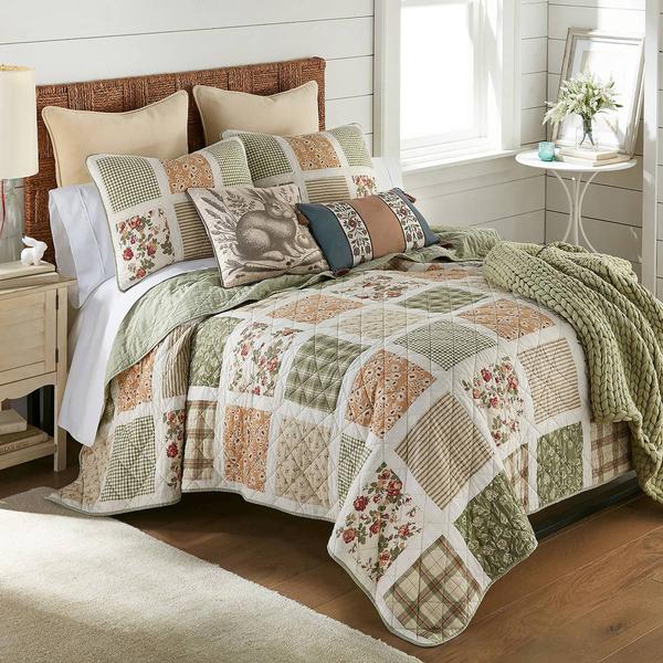Donna Sharp Peach Rose Cotton Pieced 3pc. Reversible Quilt Set alternate view