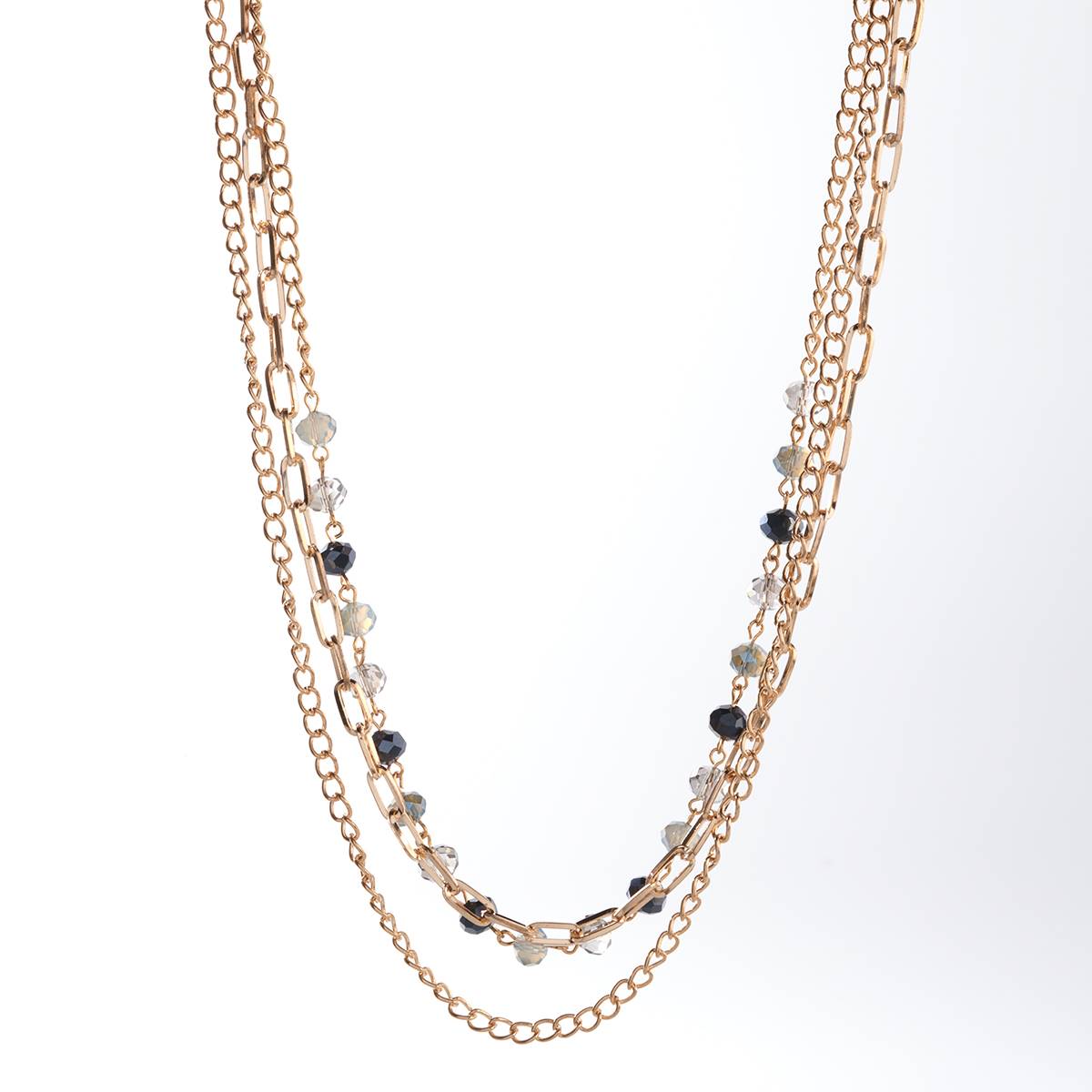 Ashley Cooper(tm) Gold-Tone Blue Bead 3-Strand And Chain Necklace