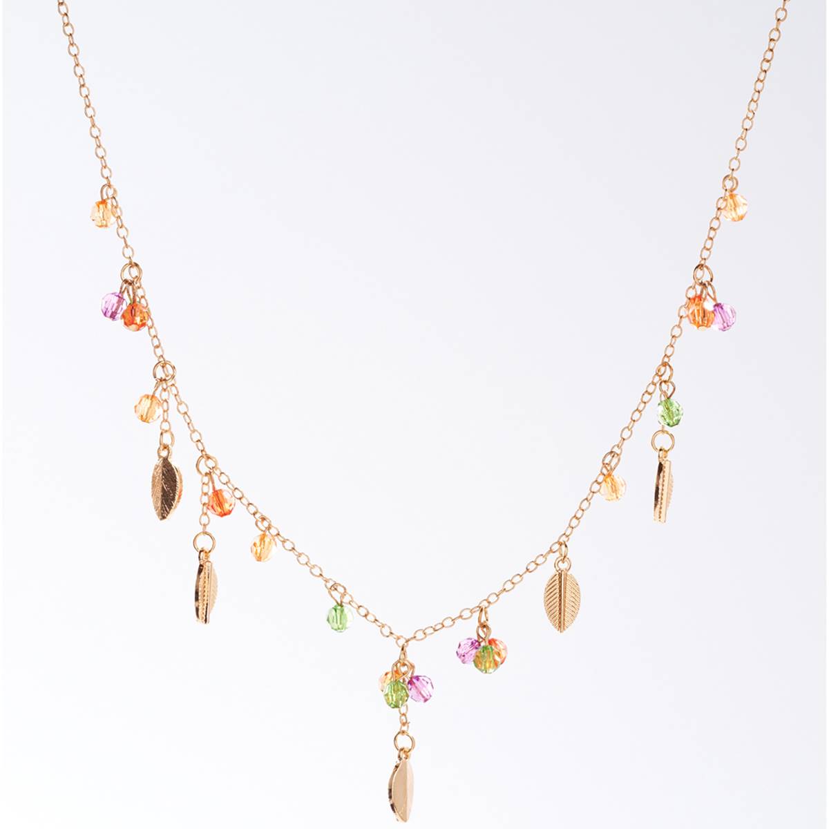 Ashley Cooper(tm) Multi Color Bead & Gold-Tone Leaf Charm Necklace