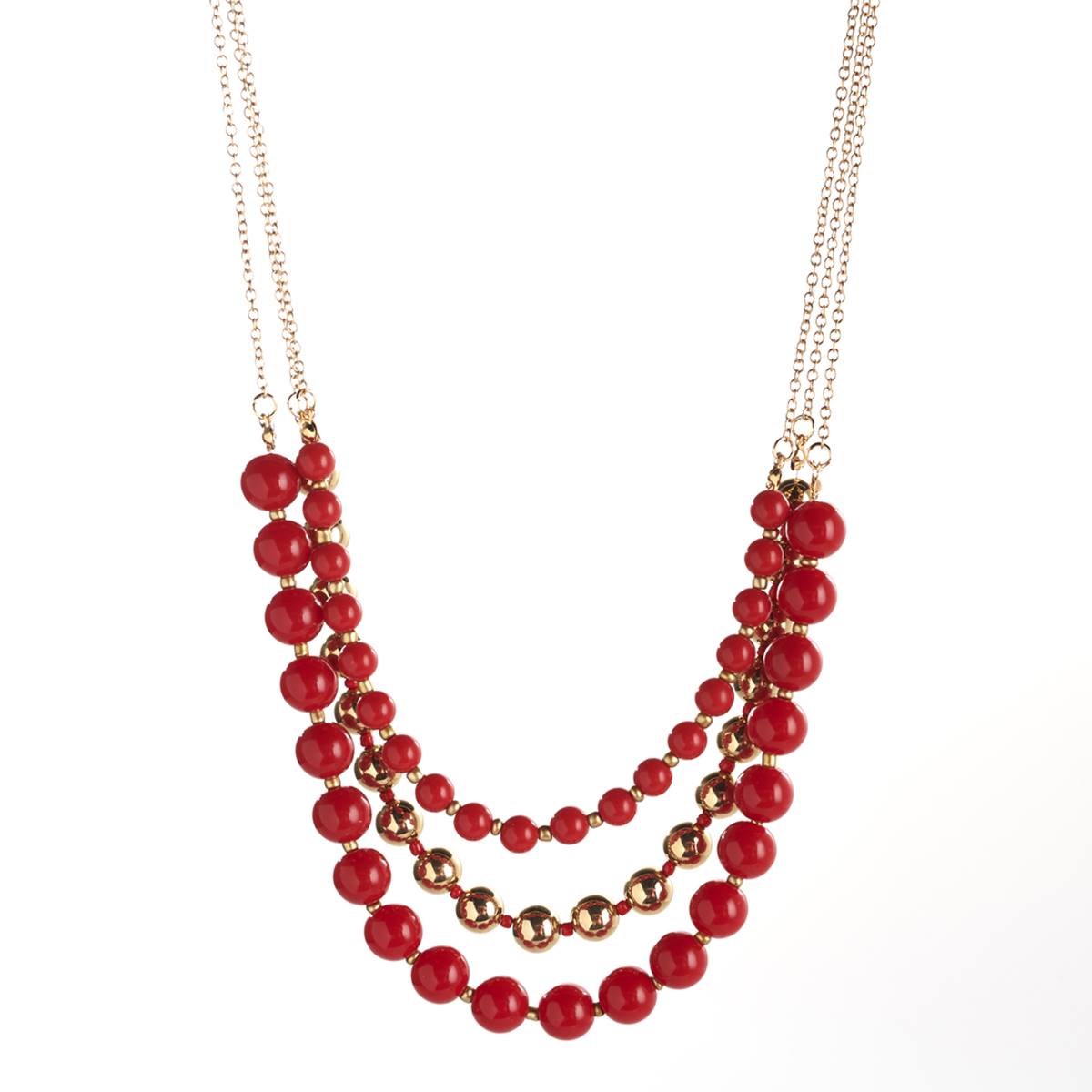Ashley Cooper(tm) 3-Row Red & Gold Beaded Necklace
