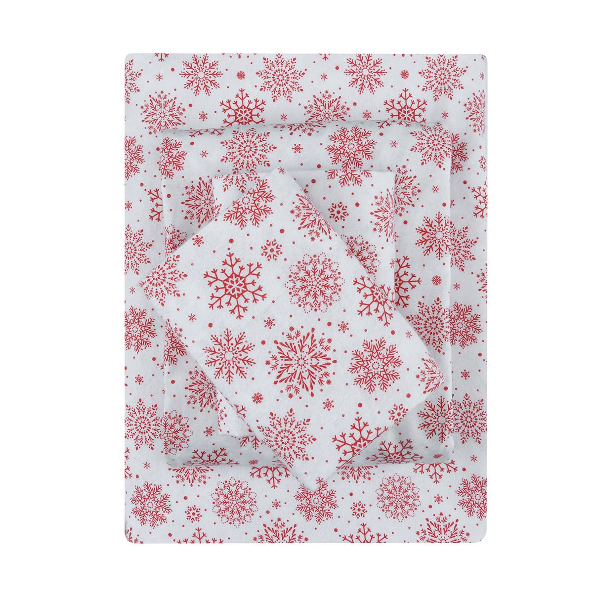 EnvioHome Durable Cotton Winter Flannel Merry Snowflake Sheet Set