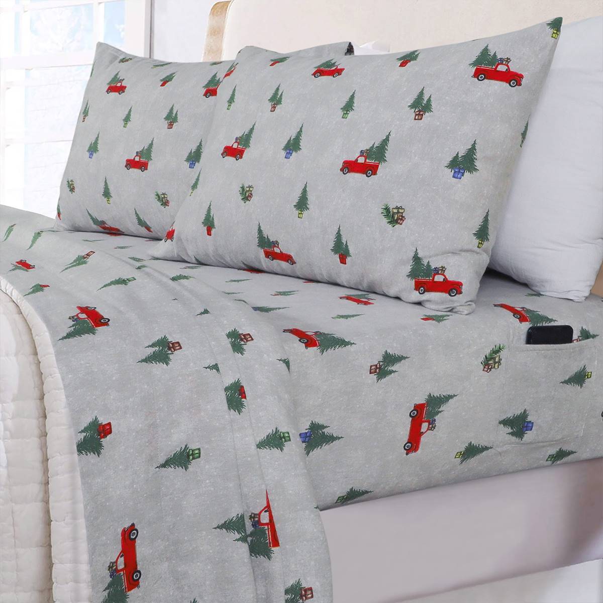 EnvioHome Durable Cotton Winter Flannel Tree & Truck Sheet Set