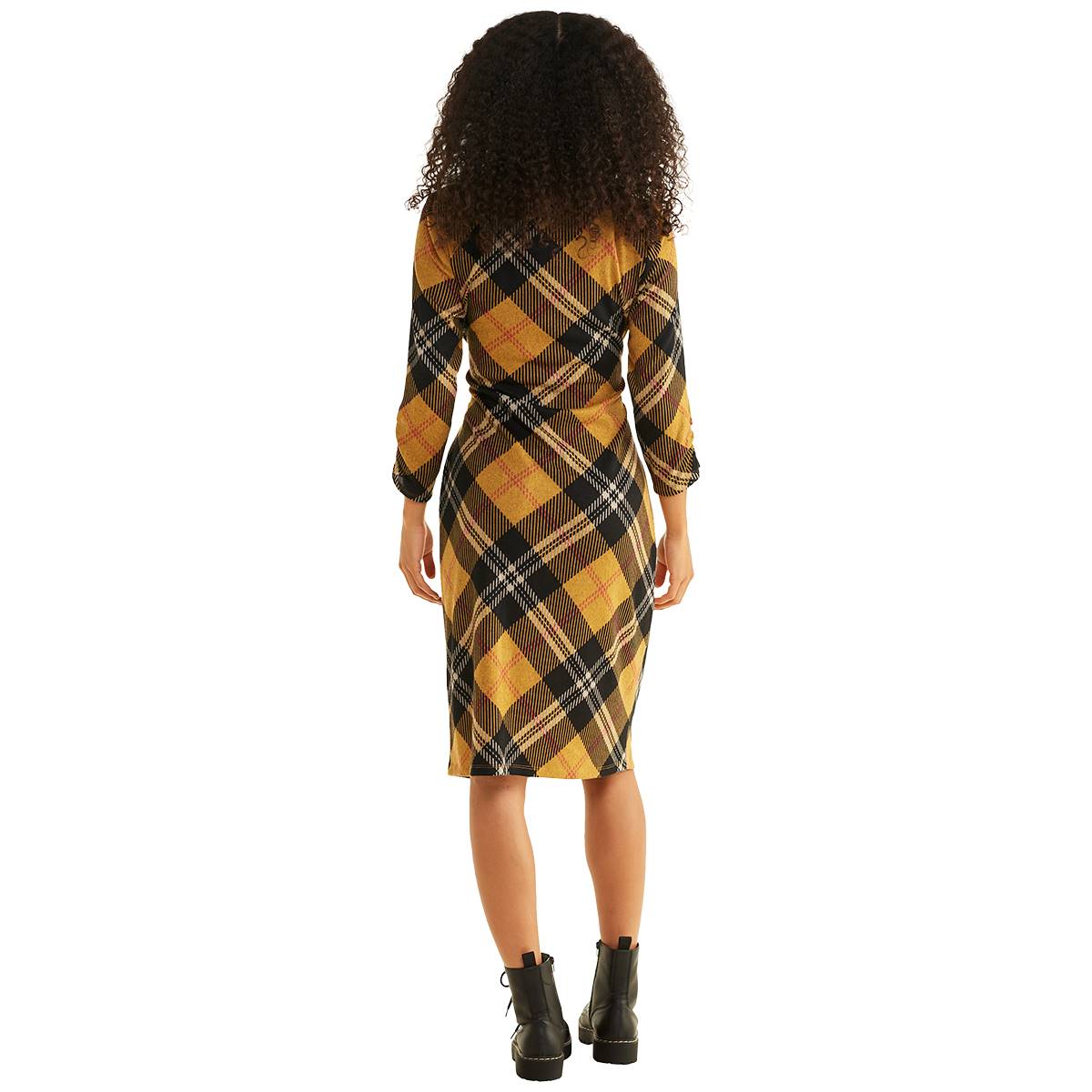 Womens Madison Leigh Long Sleeve Cowl Neck Plaid Sweater Dress