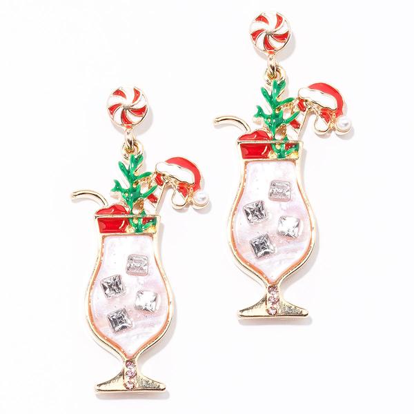 Gold-Tone Christmas Cocktail with Peppermint Candy Earrings