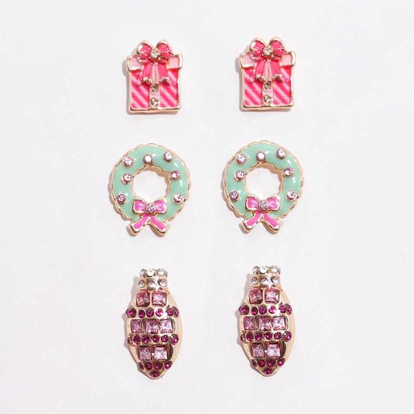 3pr. Christmas Lights/Presents/Wreath Stud Earrings Set