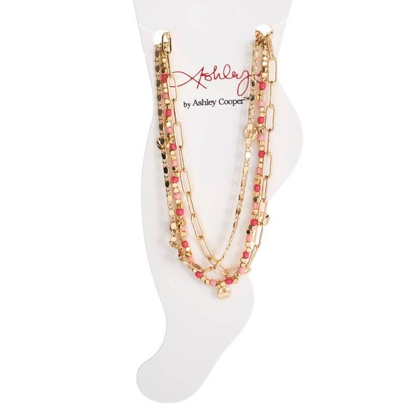 Ashley 3pc. Gold-Tone & Pink Anklet Set