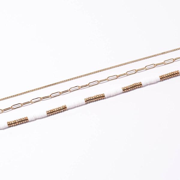 Ashley 3pc. Gold White Link Chic Minimalist Anklet Set