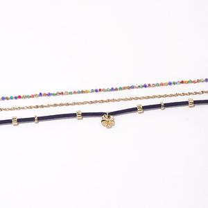 Ashley Shiny Gold-Tone 3pc. Chain & Black Cord Flower Bead Anklet